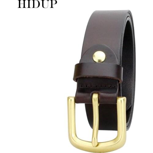 HIDUP Top Quality Cow Belt Simple Design Brass Pin Buckle Belts Mens Casual Styles Genuine Leather Jeans Accessories NWWJ132