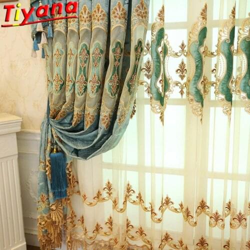 Luxury velvet embroidery curtain black out blind for bedroom living light shading European Curtains Tulle for Villa X-WP325 *20