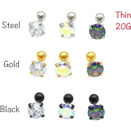 3-6mm Round Crystal CZ Ear Stud Stainless Steel Piercing Barbell Earrings Mens Daith Tragus Cartilage Helix Bar AB 60pcs