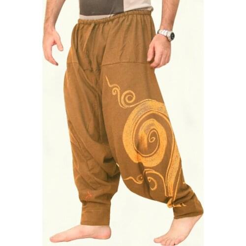 Men Chinese Style Print Bloom Harem Pants Japanese Loose Wide Leg Trousers African Indian Bottoms Pirate Viking Medieval Costume