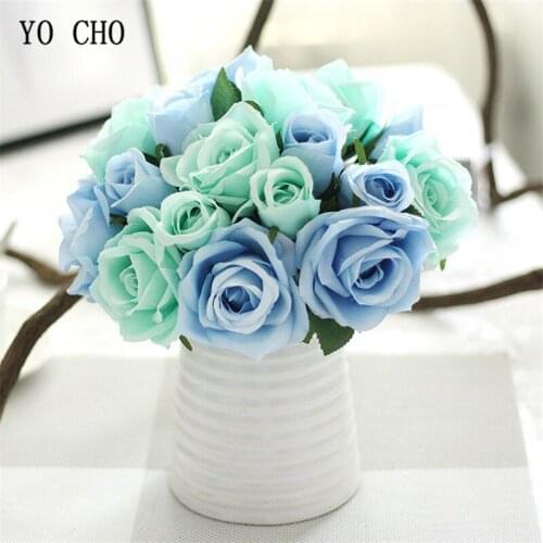 YO CHO Silk Roses Artificial Flowers for Wedding Home Small Fake Artificial Roses Bouquet Faux Flowers Craft Party Decoration