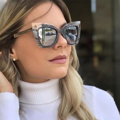 Oversize Sunglasses Women Luxury Design Gray Cat Eye Sunglasses Thick Frame Fashion Retro Glasses Oculos Feminino UV400