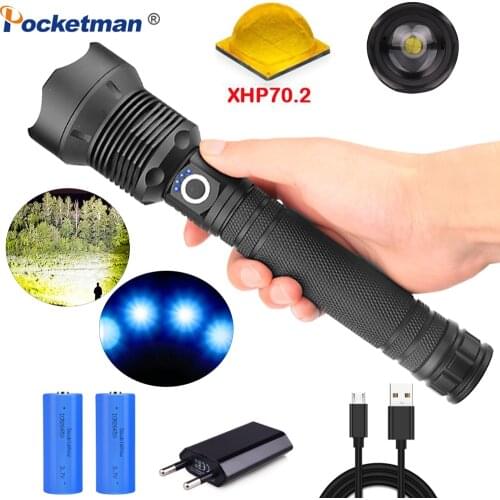 LED Flashlight XHP70.2 Powerful Zoomable XHP70 XHP50 Torch Waterproof Flashlight USB Rechargeable Torch 18650/26650