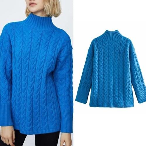 Womens Sweaters Za Casual Wool Turtleneck Winter Thick Twisted Sweaters Long Sleeve Solid Office Wear Pullovers Mujer Chic Tops