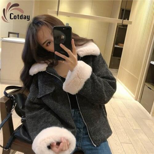 Cotday Loose Collar Vintage Feminino Fashion Preppy Style Winter Warm Luxury High Quality Women Thick Jacket Fur Coat