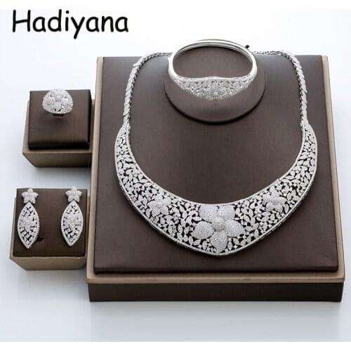 Jewelry Sets HADIYANA Newest Luxury Sparking Brilliant Cubic Zircon Costume Flower Temperatment TZ8024 Conjunto de joyas