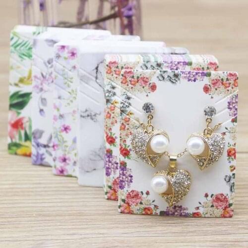 Zerong 50pcs flower print necklace earring Display Cards small eleglant necklace set pendant Package Hang Tag Card 5.1*6.3cm