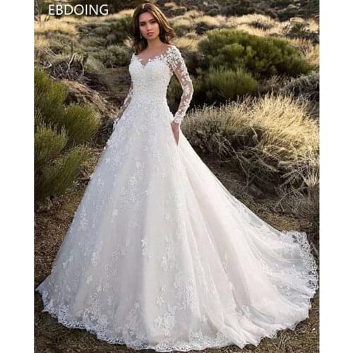 Vestidos De Novia Amazing A-line Wedding Dress Lace Newest Boat Neck Custom Made Plus Size Long Bride Dress Wedding Gown