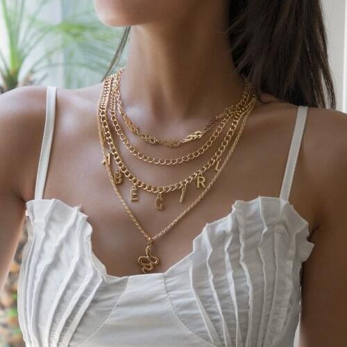 2021 New Multi Layered Punk Snake Necklace Flame Chain Babe Girl Letters Pendant Choker Necklaces for Women Wedding Jewelry Gift