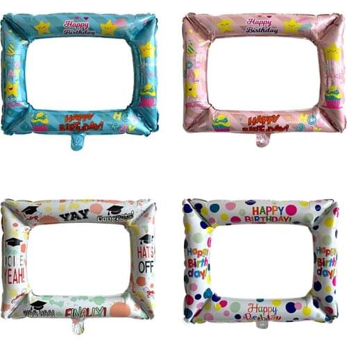 1set Birthday Photo Booth Foil Balloons Happy Birthday Photo Frame Props Birthday Party Decorations Kids Baby Shower balloon