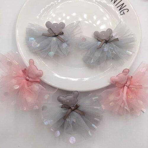 12pcs/lot bear Appliques with bowknot decoration for Children Headwear Hair clip Accessories and Garment Accessories