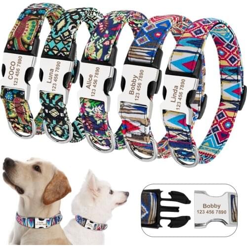 2020 New Cat Nameplate ID Collars Custom Dog Collar Personalized Nylon Pet Dog Tag Collar Adjustable Engraved Puppy