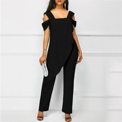 2021 Europe America Concise Sexy Elegant Strapless Solid Color Asymmetric Comfortable Jumpsuit Elegant Plus Size Woman Jumpsuit