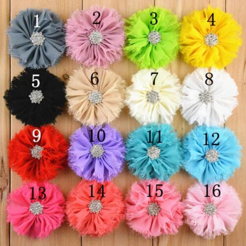 30 pcs/lot shabby chiffon flower with rhinestone