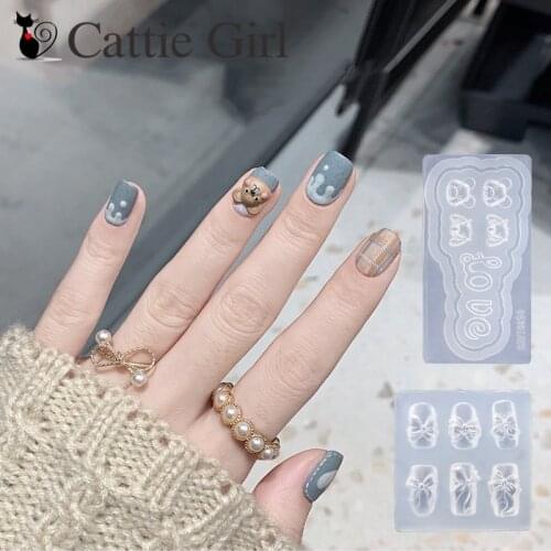 1pc Bear Bowknot Butterfly 3D Acrylic Nail Mold Palace Nail Art Decorations DIY Design Silicone Heart Nail Art
