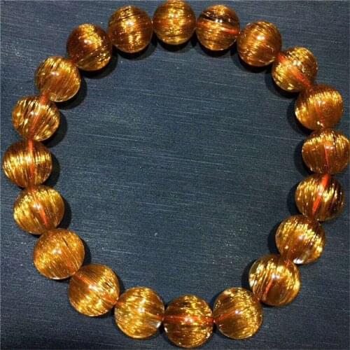 9mm Brazil Natural Copper Rutilated Quartz Cat Eye Gems Stone Crystal Stretch Round Bead Woman Man Bracelet AAAAAA