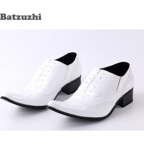 Batzuzhi New Leather Shoes Men Pointed Toe Height Increased Men Shoes Patent Leather White Wedding Shoes for Men, Sizes US6 to12