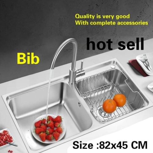 Free shipping Household standard kitchen double groove sink wash vegetables 304 stainless steel big hot sell 82x45 CM
