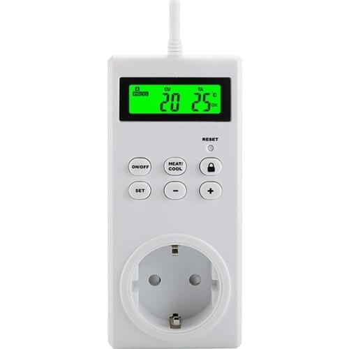 Wireless Programmable Thermostat Plug Outlet Heating and Cooling with Safety Lock 4" LCD Display Temperature Controller