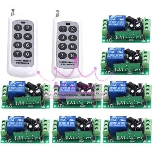 150M12V 1CH wireless remote control switch 8 receiver board & 2 transmitter remote controller Learning code 315/433MHZ