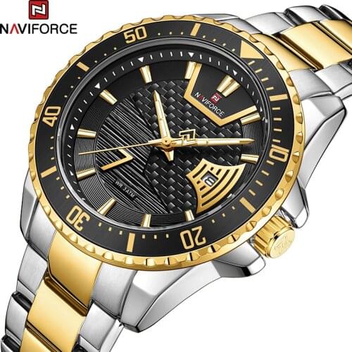 NAVIFORCE Men Watch Fashion Luxury Sports Watches Complete Calendar Waterproof Stainless Steel Wristband Pointer Luminous Clock