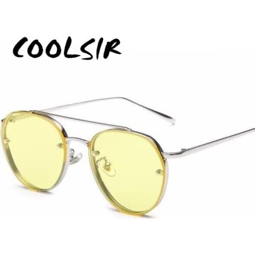 COOLSIR Brand Design New Fashion Sunglasses Women Double Beam Round Sunglasses Men Clear lens Vintage Round Glasses UV400