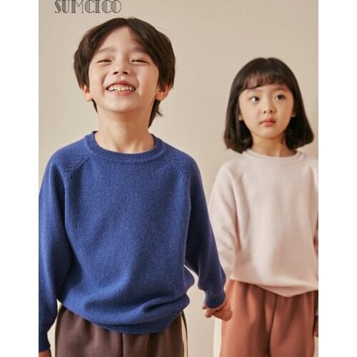 Sumcico Autumn/winter Children"s 100% Pure Cashmere Sweater Pullover Long Sleeve O-neck Kids Warm Soft Cashmere Sweater Age2-15Y