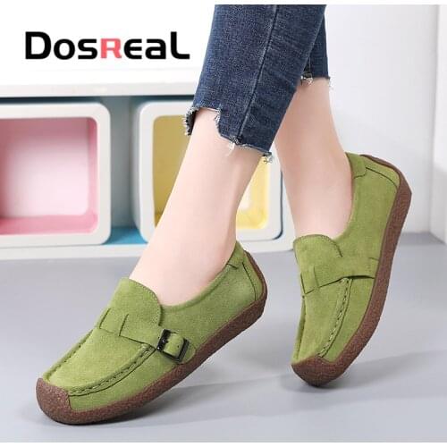 Dosreal Women Flats Shoes Cow Suede Designer Shoes Women Luxury 2020 Autumn Buckle Fashion Loafers For Women Big Size 43 Shoes
