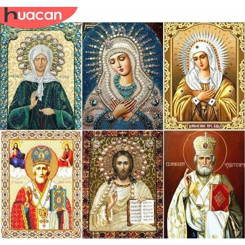 HUACAN Diamond Painting Cross Stitch Icon Religion Full Square Diamond Mosaic Madonna DIY Pharaoh Of Rhinestone Decoration Home