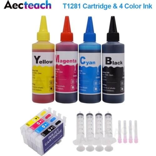 Aecteach T1281 for Epson Stylus S22 SX125 SX130 SX230 SX235W SX420W SX425W SX430 Ink Cartridges + 400ml Printer Refill Dye Ink
