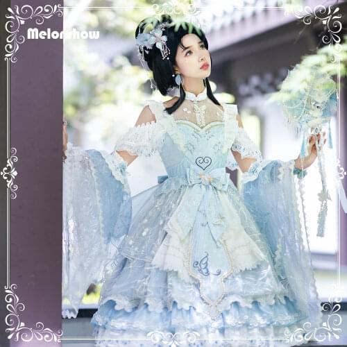 Melonshow Classic Lolita Dress JSK Plus Size Blue Lace Bow Victorian Dress Women Tea Party Kawaii Clothes Japanese Sweet Skirt