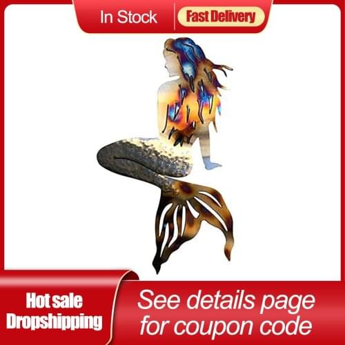 Metal Wrought Iron Mermaids Crafts Mermaids Metal Wall Art for Home Garden Beach Decoration DO
