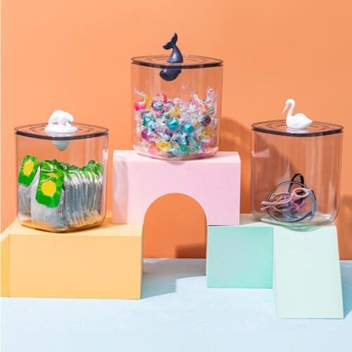 Cute Cotton Swab Box Transparent 3D Animal Storage Jar Plastic Dustproof Desktop Toothpick Box Paper Clips Case Office Organizer