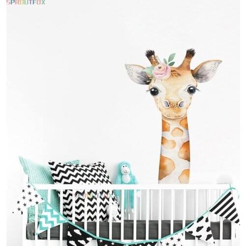 Cartoon Animal Cute Giraffes Wall Stickers for Baby Boys Room Home Living Room Decoration Nursery Art Decals Modern Poster