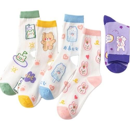 Animal Print Harajuku Kawaii Women Socks Rabbit Bear Design Cute Socks Abstract Oil Painting Korean Style Art Creative Sokken