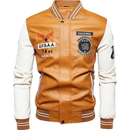 Embroidery Leather Jacket Plus Size M-4XL Motorcycle Autumn Winter Mens Coats Fleece Leather Jackets Men Clothigng PU Jacket
