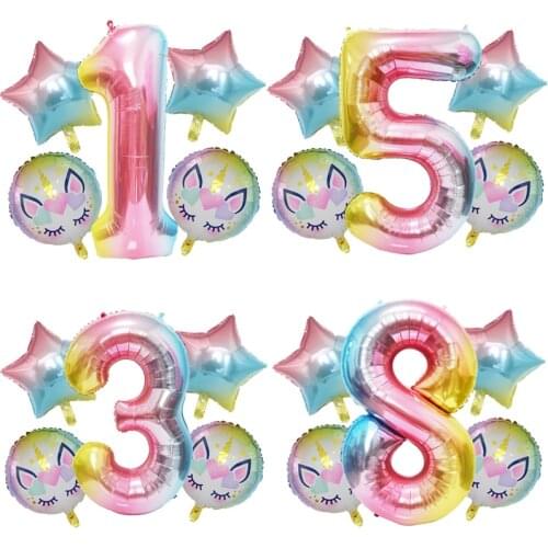 40 inch gradient 1 2 3 4 5 6 7 8 9th birthday balloon set rainbow unicorn aluminum foil balloon set birthday party decoration