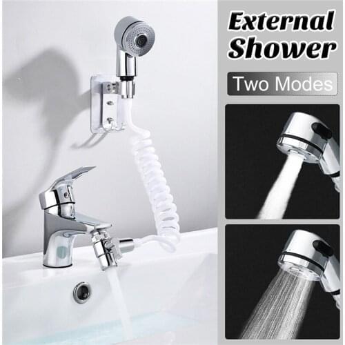 Bathroom Faucet External Shower Head Set Wall-mounted Base Hand Held Washing Hair Basin Nozzle