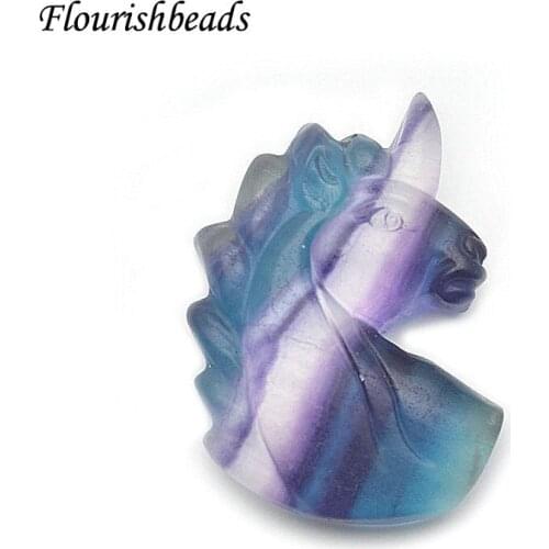 New Arrival Natural Fluorite Colorful Gemstone Carved Unicorn Stone Pendant Fits Necklace Amulet Energy Jewelry Making