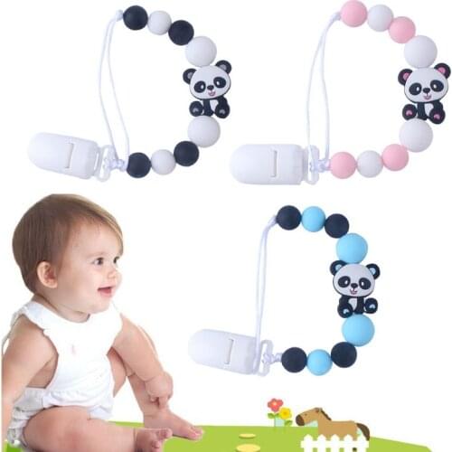 Cute Baby Pacifier Chain Silicone Cartoon Panda Infants Newborn DIY Nipple Clip BX0D