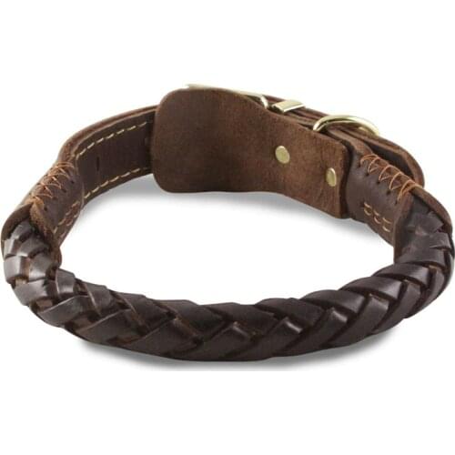 SYDZSW Top Grade Genuine Leather Dog Collar Hand-made Braided Pet Collar for Medium & Large Dogs Labrador Products Neck 45-60cm