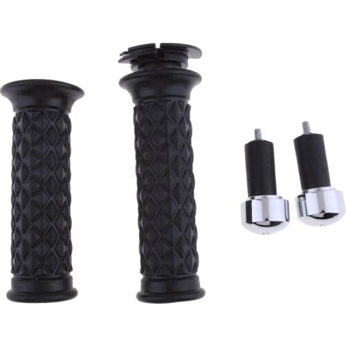 Pair of 7/8'' 22mm Black Motorcycle Handlebar Throttle Grips with Bar End
