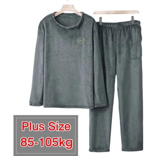 50-100Kg Flannel Mens Pajamas Winter Plus Velvet Long Sleeve Sleepwear Male Homewear Plus Size Thicken Pajama Pants 2 Piece Set