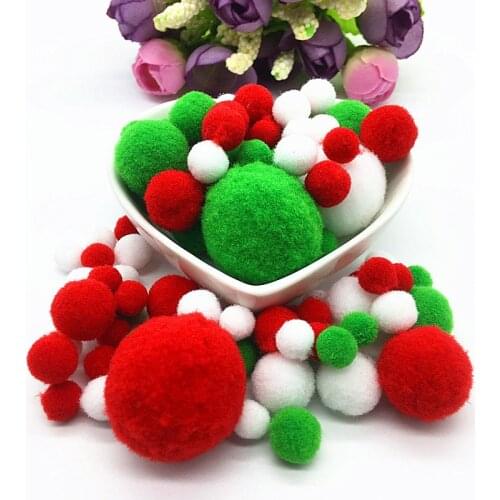 White Green Red Pompom Fur Balls DIY Soft Pom Poms Craft Pompones Christmas Ball Ornaments Glue on Cloth Accessories 8mm To 30mm