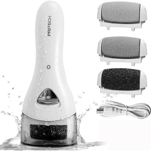 PRITECH 1138 Electric Feet Callus Removers Rechargeable Foot File with 3 Grinding Heads Waterproof Foot Care Tool