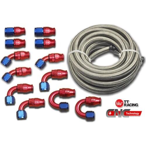 PTFEAN10RE_KIT_XL -10AN AN10 Stainless Steel PTFE Fuel 30FT/ RED 12 Fittings Hose Ethanol E85 New