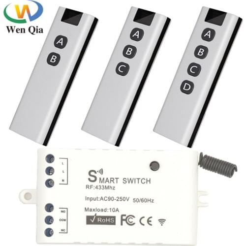Wireless Switch Controller 433MHz Remote Control AC 110V 220V 10A Relay Receiver Module RF Transmitter For Smart Home Lights LED