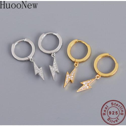 925 Silver Gold Color Lightning Pot Zirconia Bead Hoop Earring Piercing Pendientes Boucles Doreilles Brinco For Women 2020 NEW