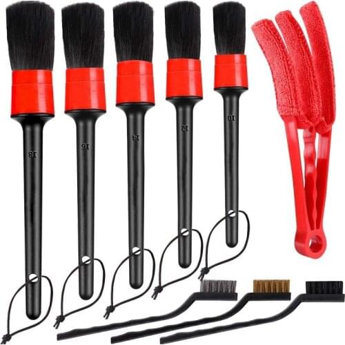 9PC Car Detailing Brush Set Car Interior Exterior Vehicles Wheels Leather Engine Dashboard Detailing Cleaning Brush