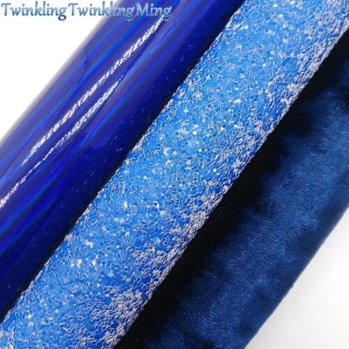 BLUE Glitter Fabric, Iridescent Faux Leather Fabric, Velvet Fabric Sheet For Bows A4 Size 8"x11" Twinkling Ming XM124